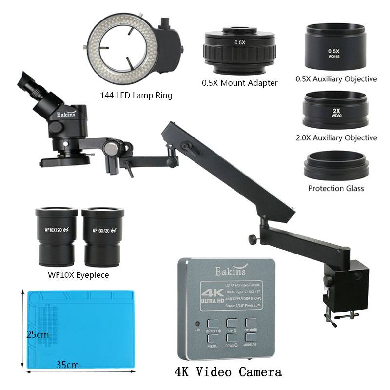 Simul-Focal Industrial Microscope 4K Hdmi - Microscope Trinoculaire Stéréo Industriel, Bras ArtiBMO,