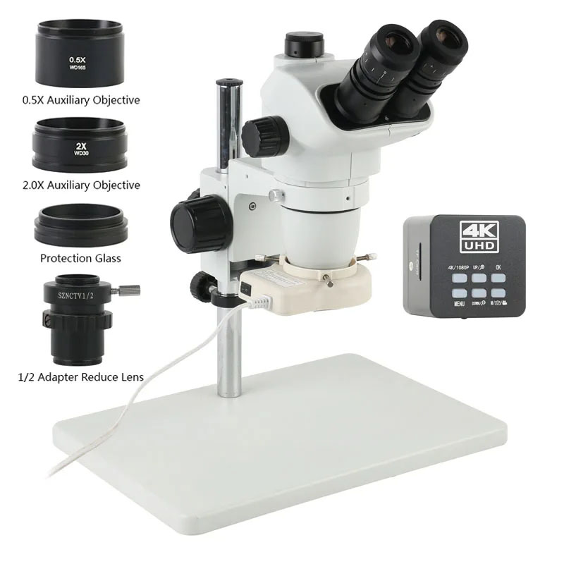 Simul-Focal Industrial Microscope 4K Hdmi - Microscope stéréo trinoculaire 6.7X45X 3.5X avec