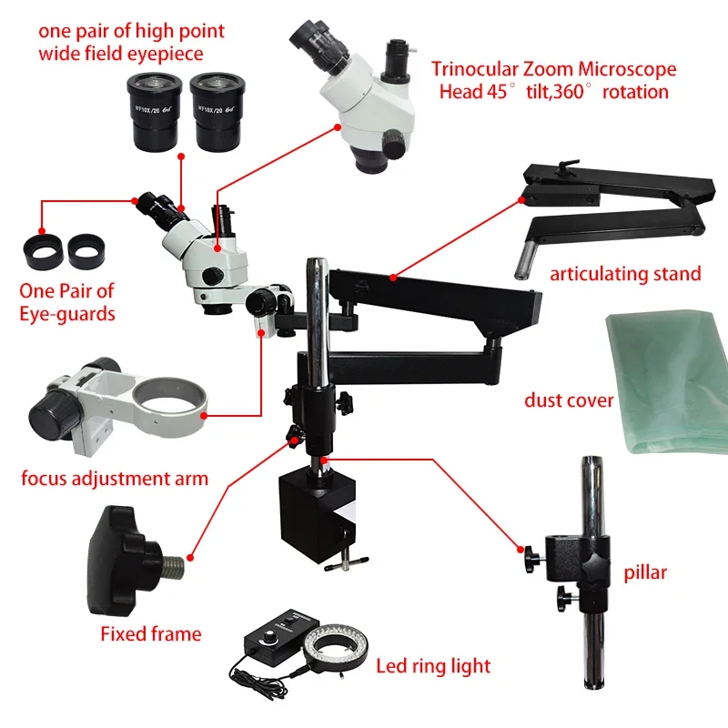 Microscope stéréoscopique trin - Articulating Arm Boom Stand Microscope avis et prix